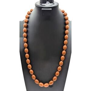 Vintage Brown Gold Acrylic Bead Screw Clasp 30" Necklace